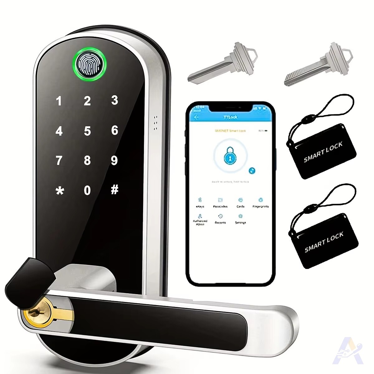 Smart Fingerprint Door Lock – Keyless Entry Handle with Touchscreen Keypad, App, IC Card & Key Backup